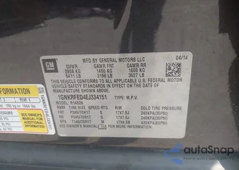 2014 Chevrolet Traverse Ls из США, поврежденный, VIN 1GNKRFED4EJ334151